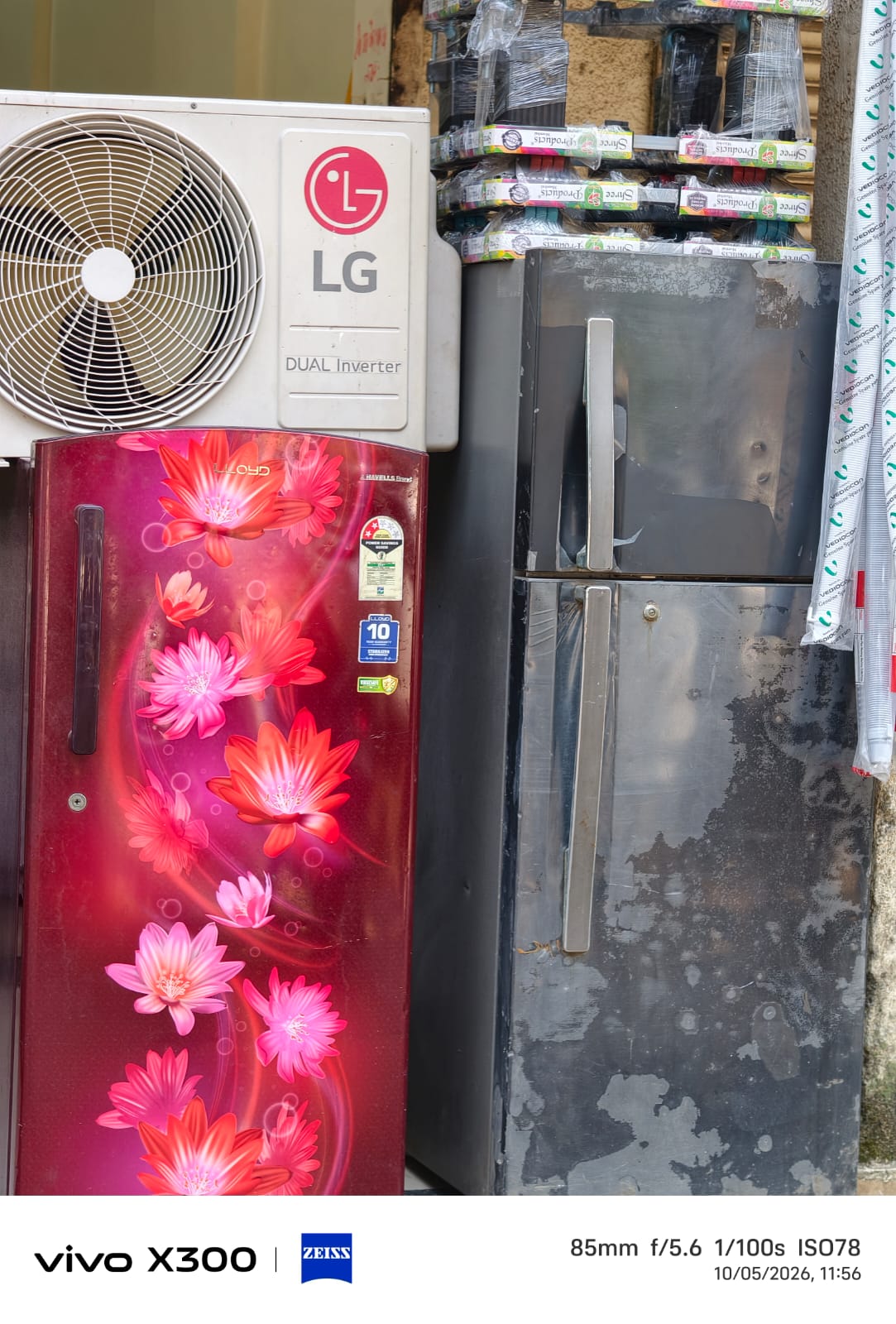 Refrigerators and LG AC outdoor unit at the shop